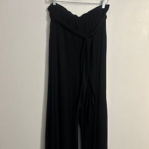 Black Wide leg attached sash belt Chiffon pants, size L/XL